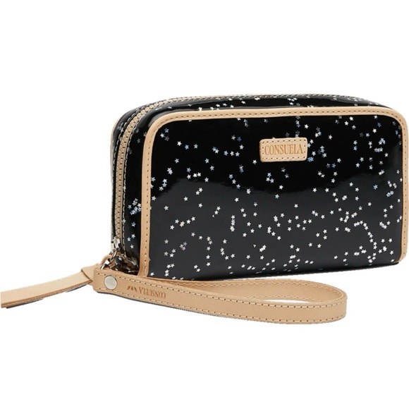Consuela NWT Dreamy Wristlet Wallet Black Patent Silver Stars Still in Package - Picture 4 of 11